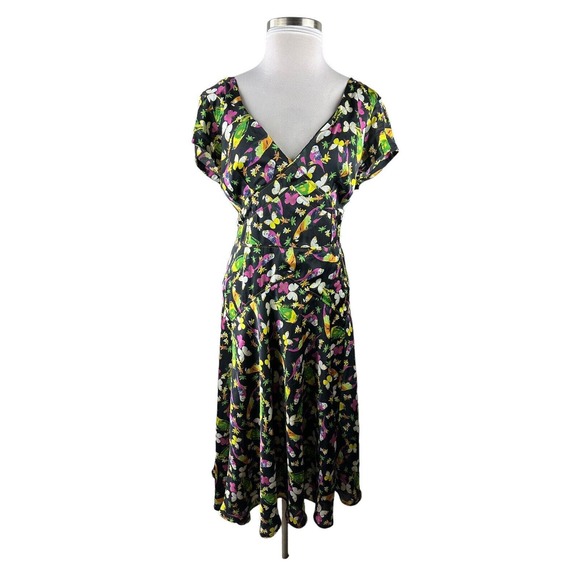 Eshakti Floral Butterfly Bird Dress V-Neck Cap Sleeve A-Line Plus Size 3X 26W - Picture 10 of 16
